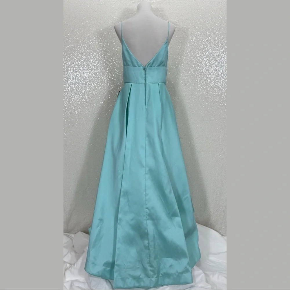 B. Darlin Aqua Teal Satin Maxi Gown Dress Size 11/12 Formal Prom